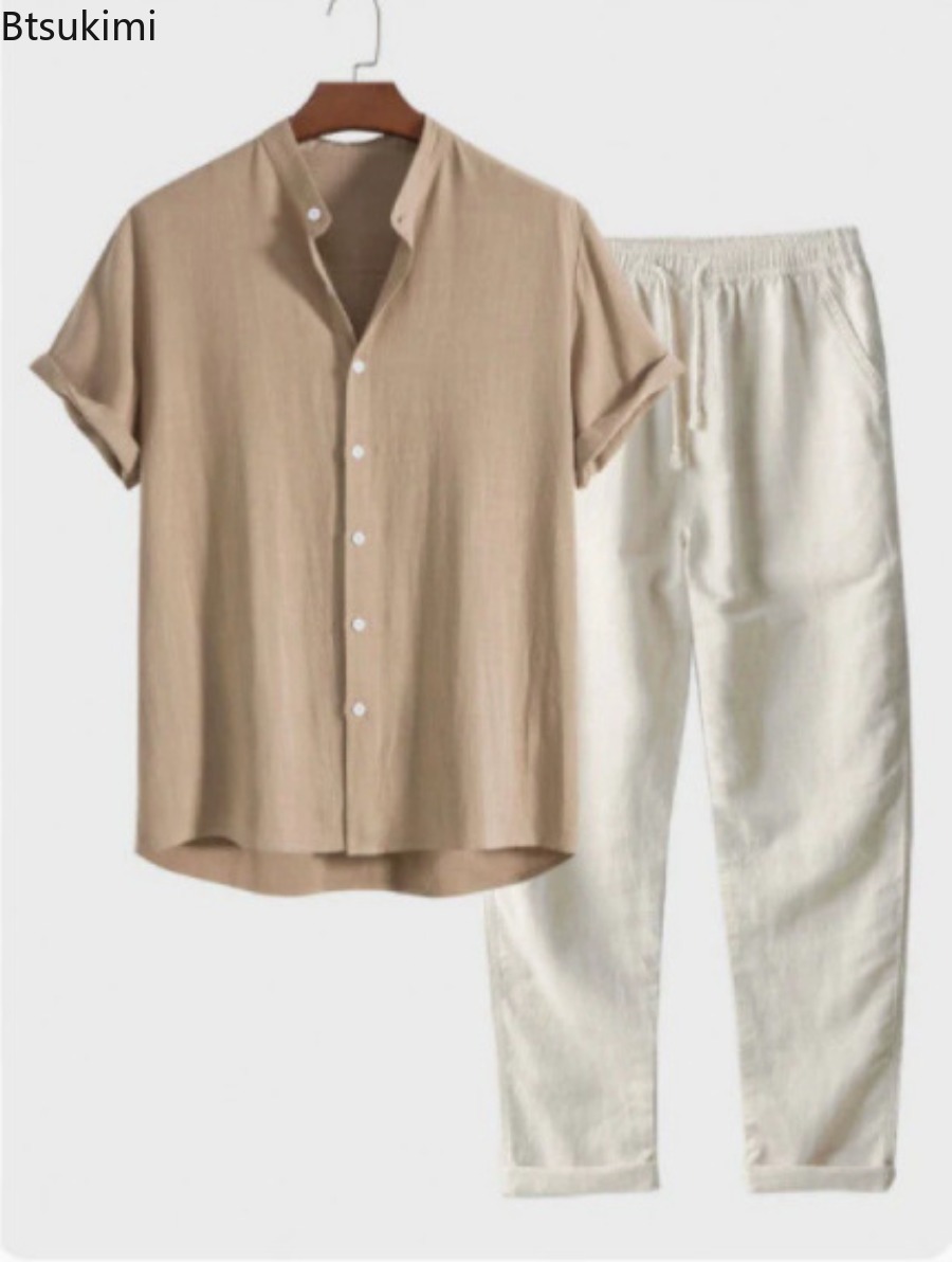 Short Linen Drawstring - Setelan Pantai Pria 2026, Dua Potong,