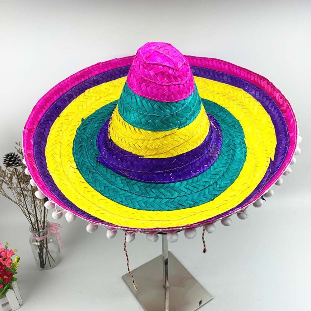 Bucket Hat Straw - Topi Pesta Meksiko dengan Pinggiran Lebar,