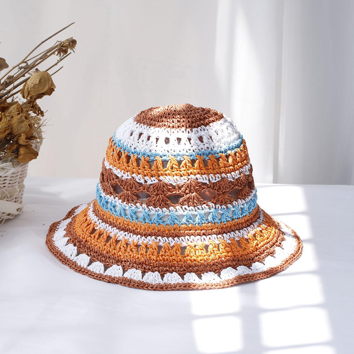 Bucket Hat Straw - Topi jerami wanita, topi jerami buatan