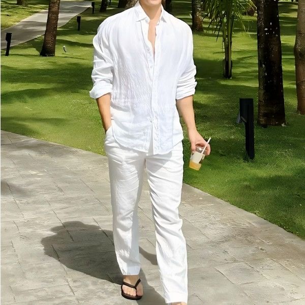 Linen Shirt Breathable - Setelan kasual pria berbahan katun linen