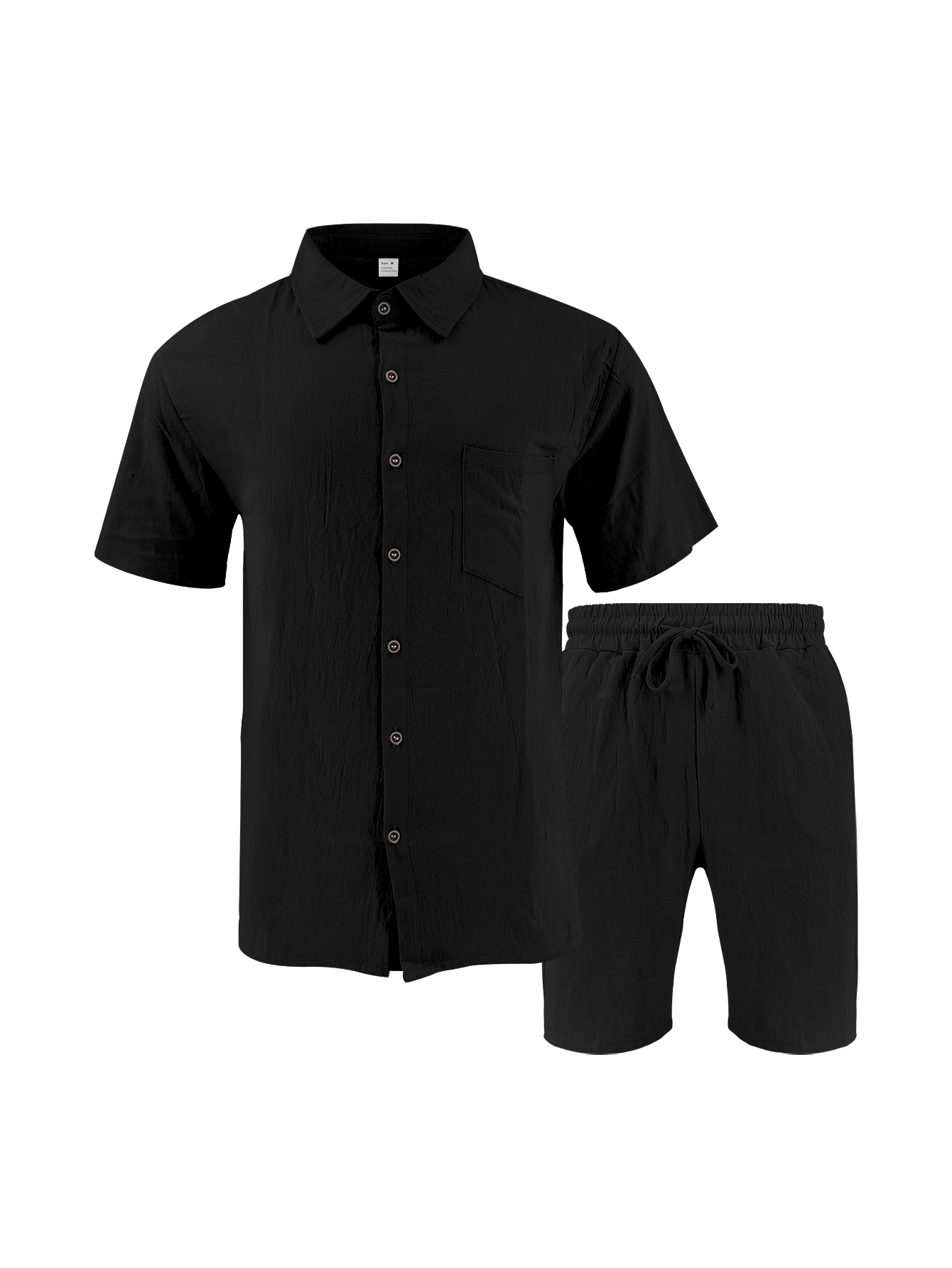Short Linen Drawstring - Setelan Dua Potong Pria Bertekstur Linen,