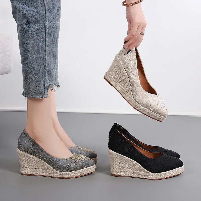 Sepatu Wedge Platform Motif Bu - Espadrille Slip On ulasan dan harga