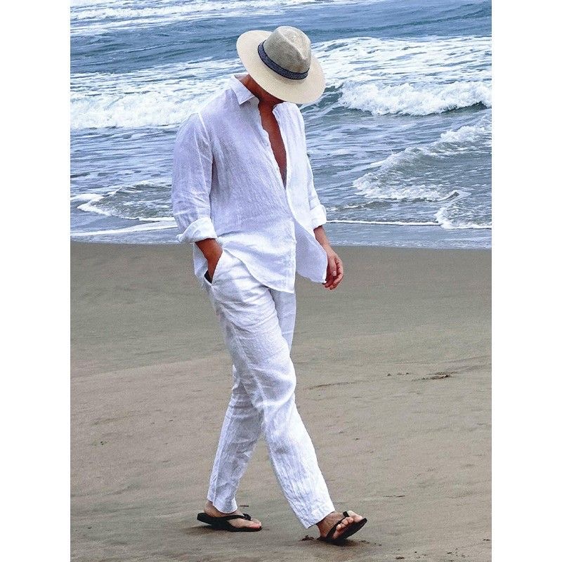 Setelan kasual pria berbahan k - Linen Shirt Breathable ulasan dan harga